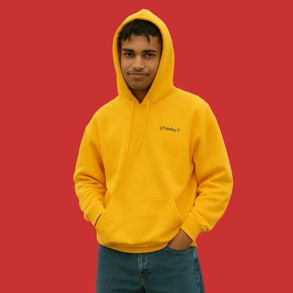 🔥 Vintage Fidelity IT Yellow Gildan Heavy Blend Hoodie (Unisex L) - Picture 2 of 9